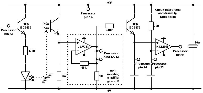 barcode reader circuit. light sensor circuit:
